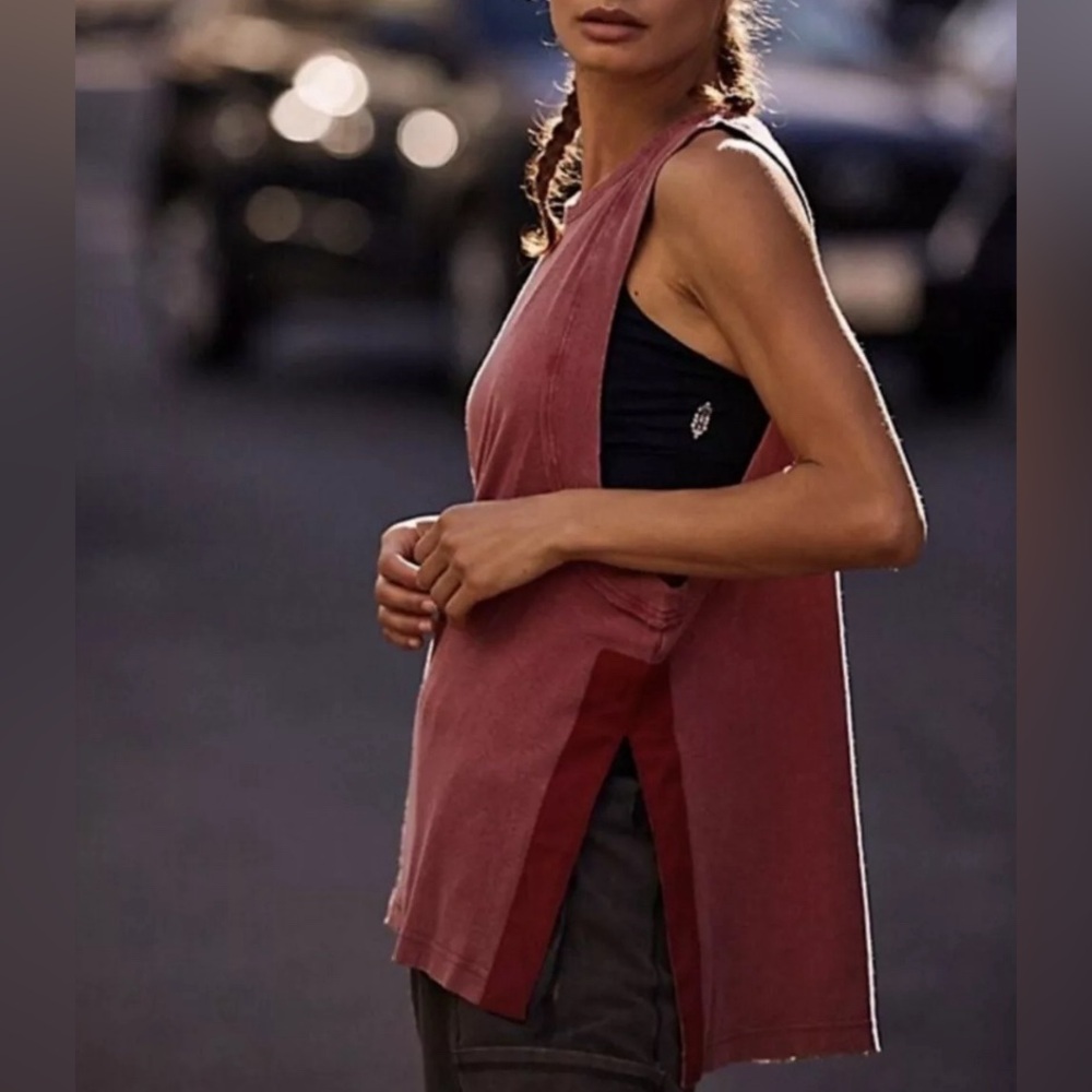 Free People Movement Utility Oversized Tank Cherry Berry Slit Sides Medium NWOT